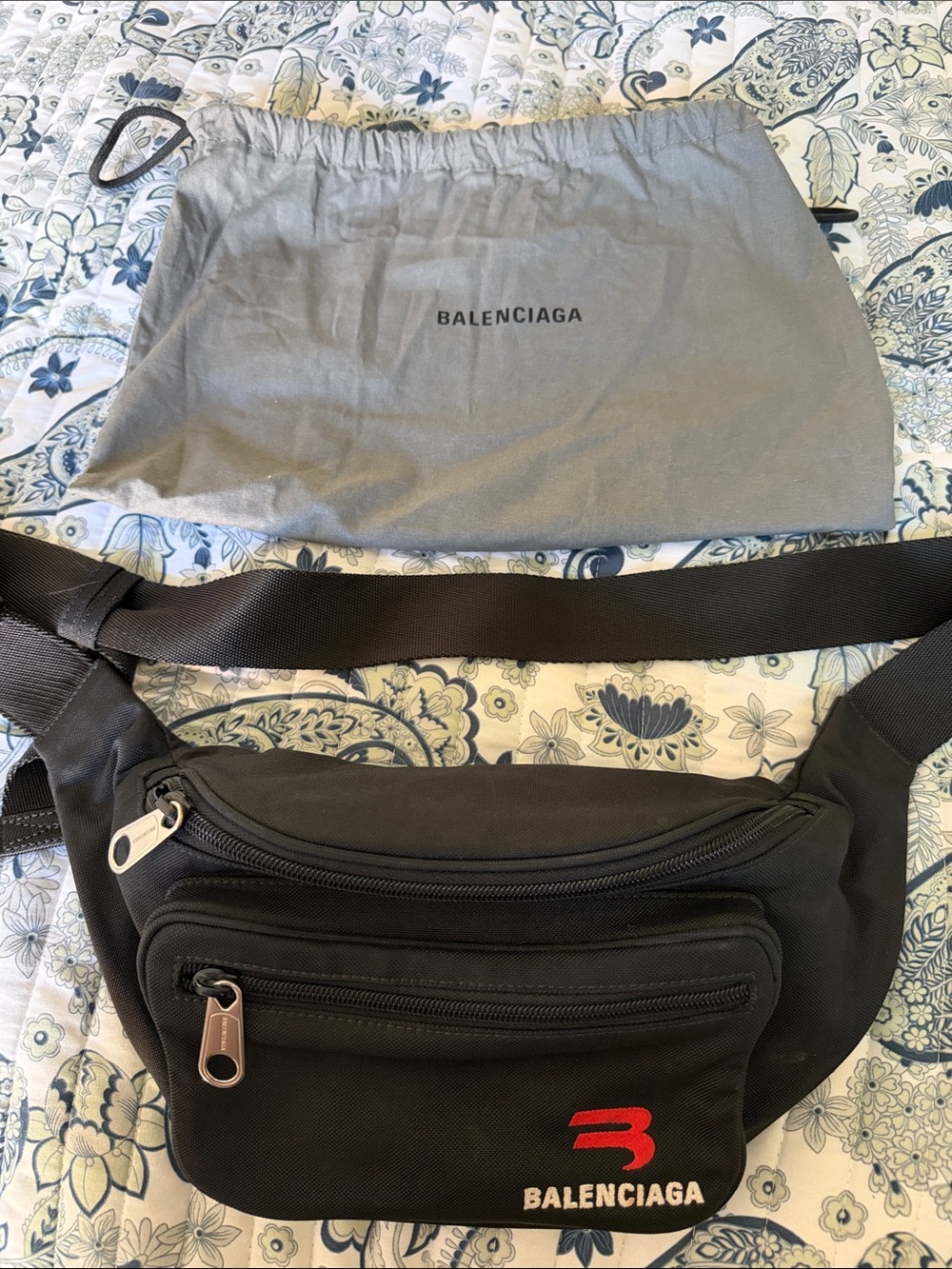 Balenciaga Black Belt Bag with Red Logo